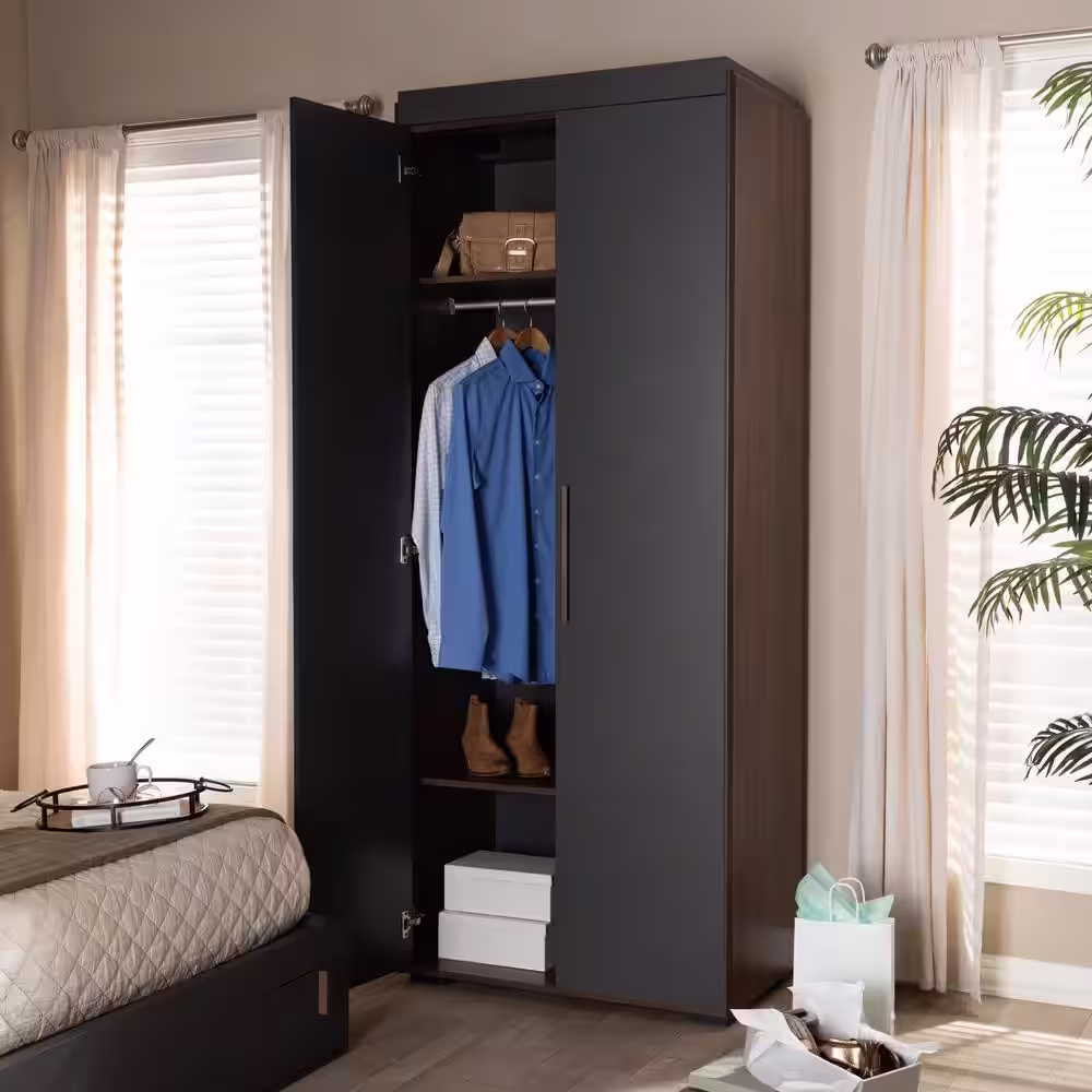 Baxton Studio Rikke 20 in. D x 32 in. W x 81 in. H Gray Wooden Freestanding Particle Board 7-Shelves Closet System