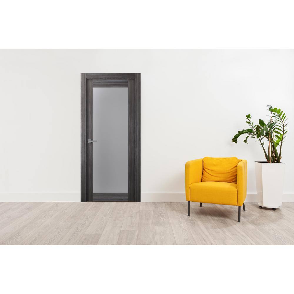 Belldinni 30 in. x 96 in. Right-Hand Solid Core Full Lite Frosted Glass Gray Oak Wood Composite Single Prehung Interior Door