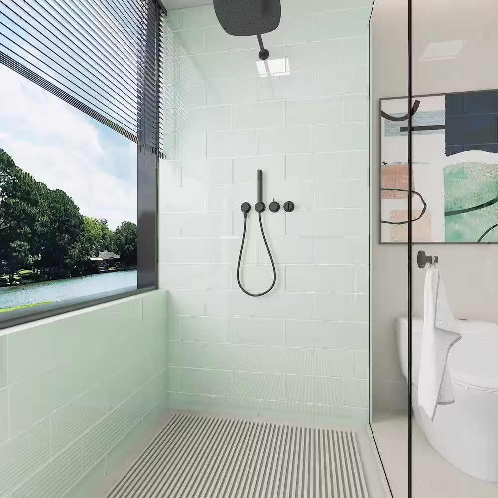 Giorbello Winter Sage 6 in. x 12 in. x 8mm Glass Subway Wall Tile (5 sq. ft./Case)