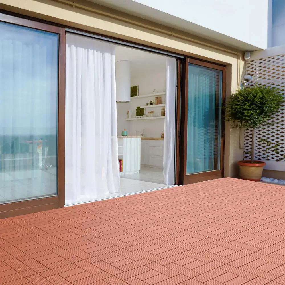 Pure Garden 12 in. x 12 in. Outdoor Interlocking Criss Cross Polypropylene Patio and Deck Tile Flooring in Terracotta (Set of 6)