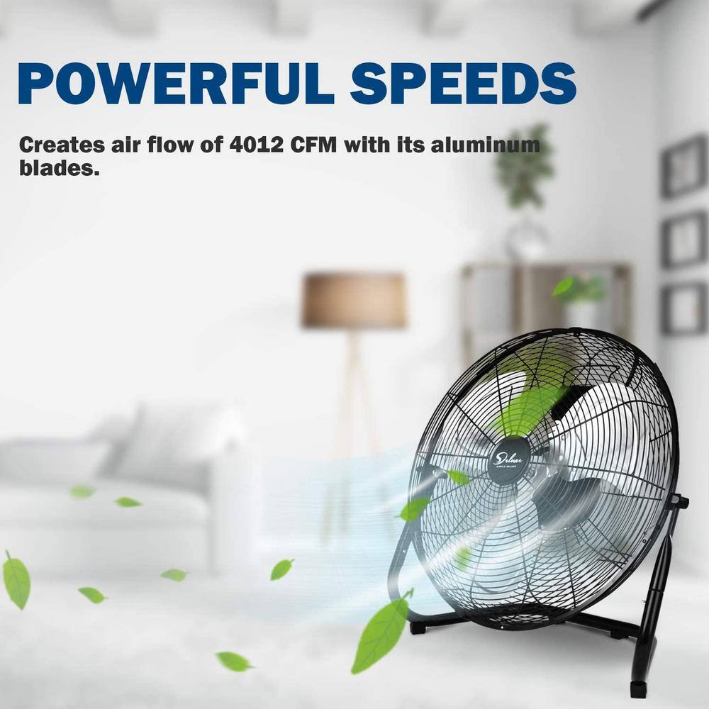 None 12 in. 3-Speed High-Velocity Industrial Heavy Duty Metal Floor Fan in Black with Tilting Head for Outdoor/Indoor Use