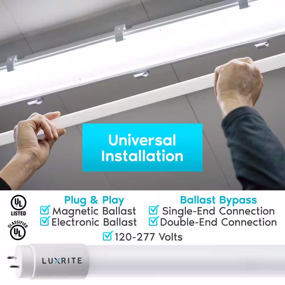 LUXRITE 32-Watt Equiv. 4 ft. Linear Tube T8 LED Light Bulb Ballast and Ballast Bypass Compatible 13W 4000K Cool White (4-Pack)