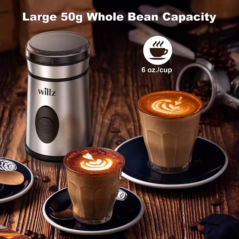 None 1.7 oz. Silver Stainless Steel Blade Electric Coffee Grinder in Silver