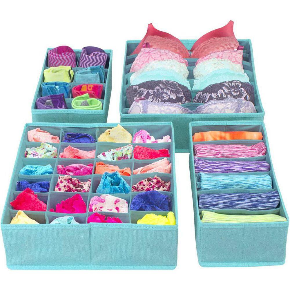 Sorbus 13.18 in. H x 3.54 in. W x 6.1 in. D Aqua Foldable Drawer Dividers Storage Boxes Cube Storage Bin (4-Pack)