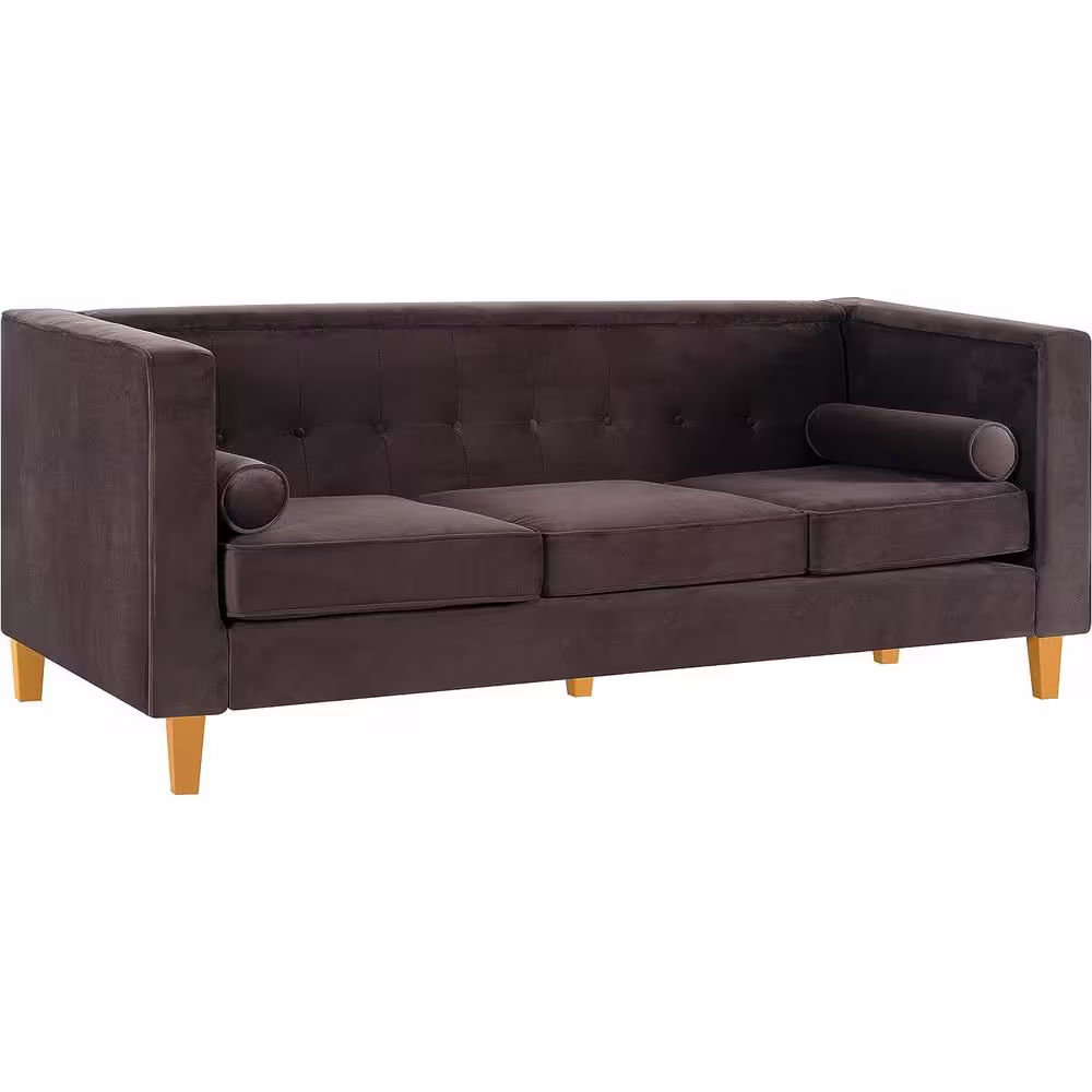 None 83.5 in Wide Square Arm Velvet Rectangle Sofa in. Espresso