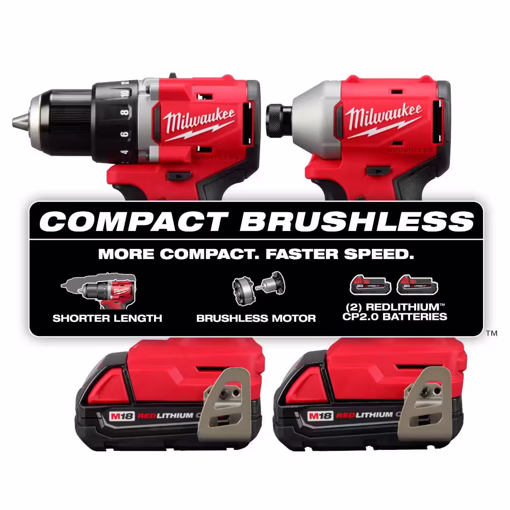 Milwaukee M18 18V Lithium-Ion Brushless Cordless Compact Drill/Impact Combo Kit (2-Tool) with SAWZALL Reciprocating Saw