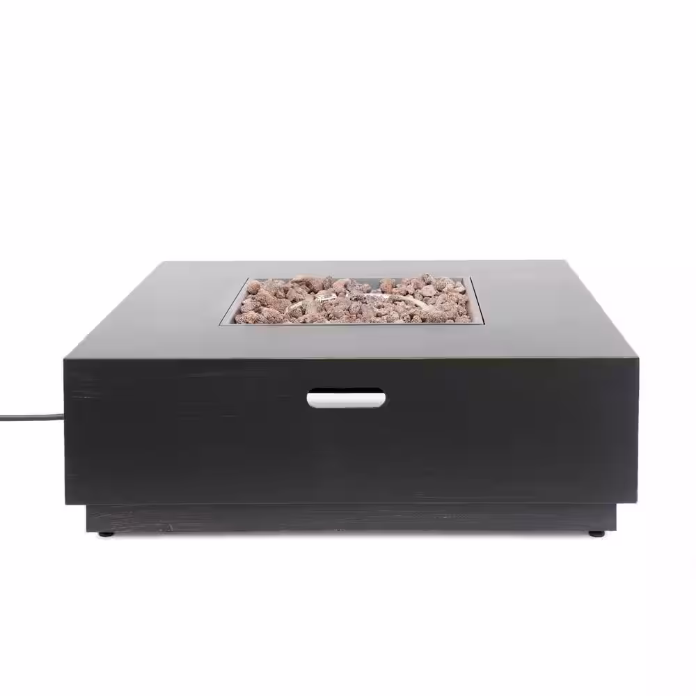 Noble House Wellington 40 in. W x 13.50 in. H Outdoor Iron Gas Burning Brushed Brown Square Fire Pit with Tank Holder