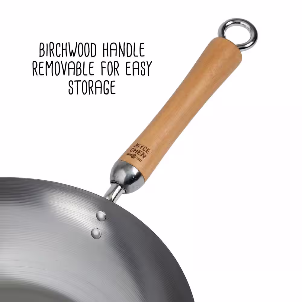 JOYCE CHEN Joyce Chen 12 in. Silver Carbon Steel Stir-Fry Pan with Birchwood Handle