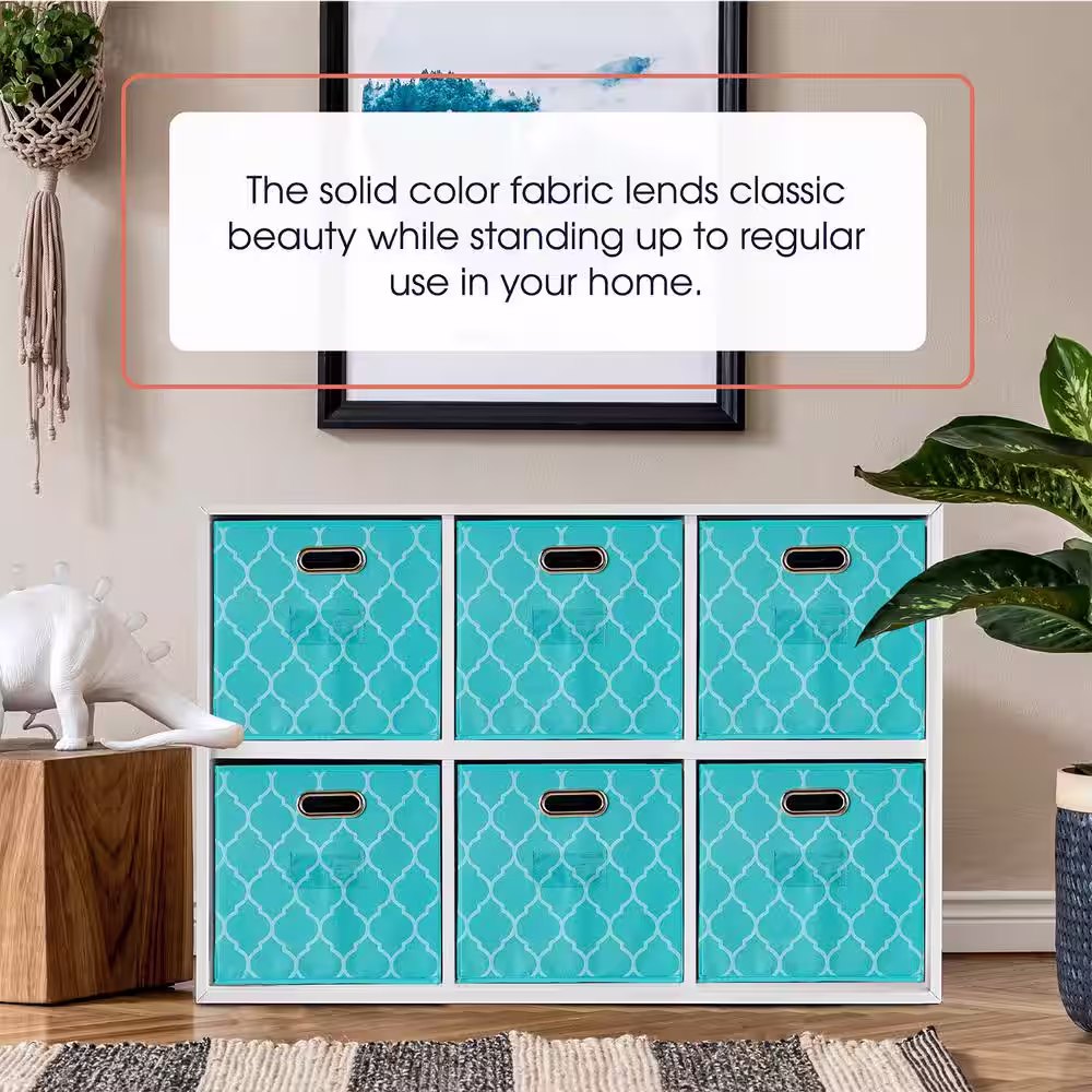 None 6-Pack Lattice Foldable Fabric Storage Cube Bins Shelf Basket Box with Handles and Window Pockets