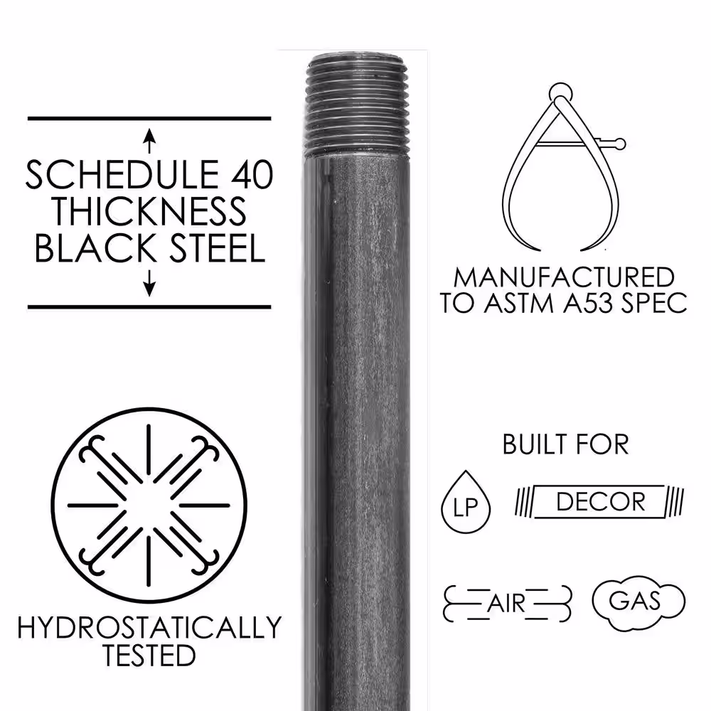 PIPE DECOR 1 in. x 48 in. Black Industrial Steel Grey Plumbing Pipe (4-Pack)
