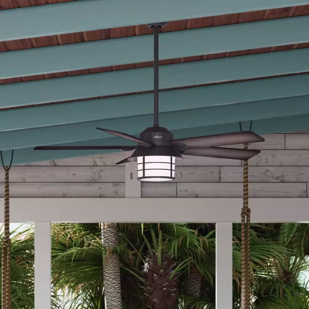 Hunter Key Biscayne 54 in. Indoor/Outdoor Weathered Zinc Gray Ceiling Fan with Light Kit