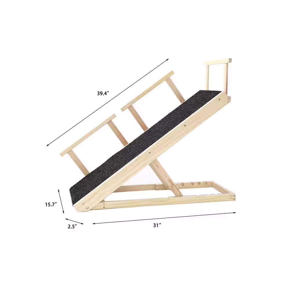 None 24 in. Adjustable Folding Pine Wood Portable Dog Ramp with Non-Slip Paw Traction Surface and Safety Side Rails for Cars