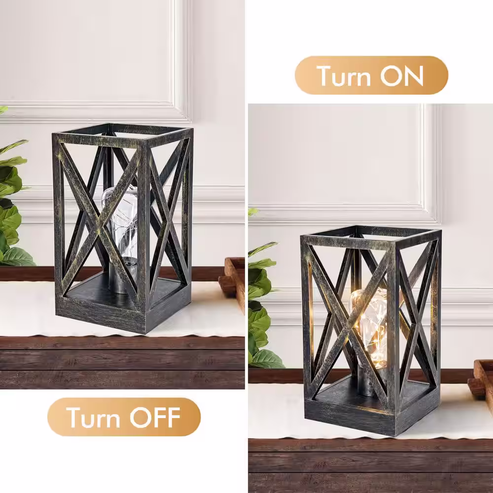 None 8.9 in. 2-Pack Retro Battery Powered Indoor Table Lamps, Black and Gold Finish