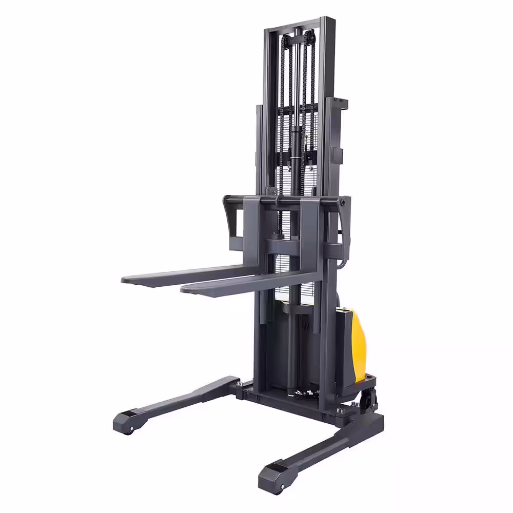 None 118 in. Lifting Height 3300 lbs. Semi Electric Pallet Stacker Walkie Pallet Stacker with Straddle Leg & Adjustable Fork