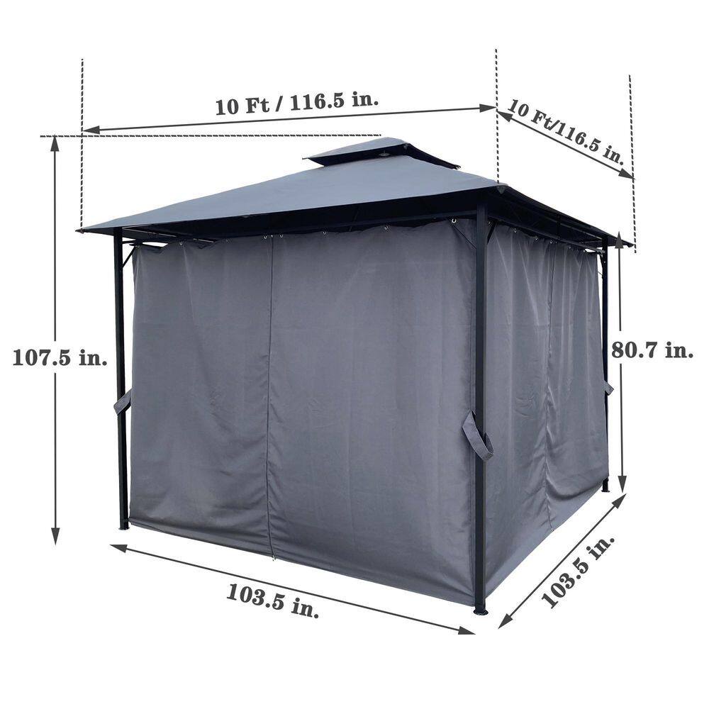 None 10 ft. W x 10 ft. L Outdoor Patio Garden Gazebo Tent, Outdoor Shading, Gazebo Canopy With Curtains, Gray
