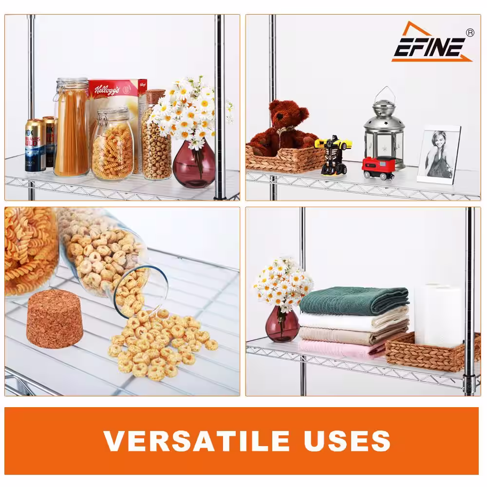 EFINE Chrome 4-Tier Rolling Heavy Duty Metal Wire Storage Shelving Unit Caster 1 in. Pole (36 in. W x 57.7 in. H x 14 in. D)
