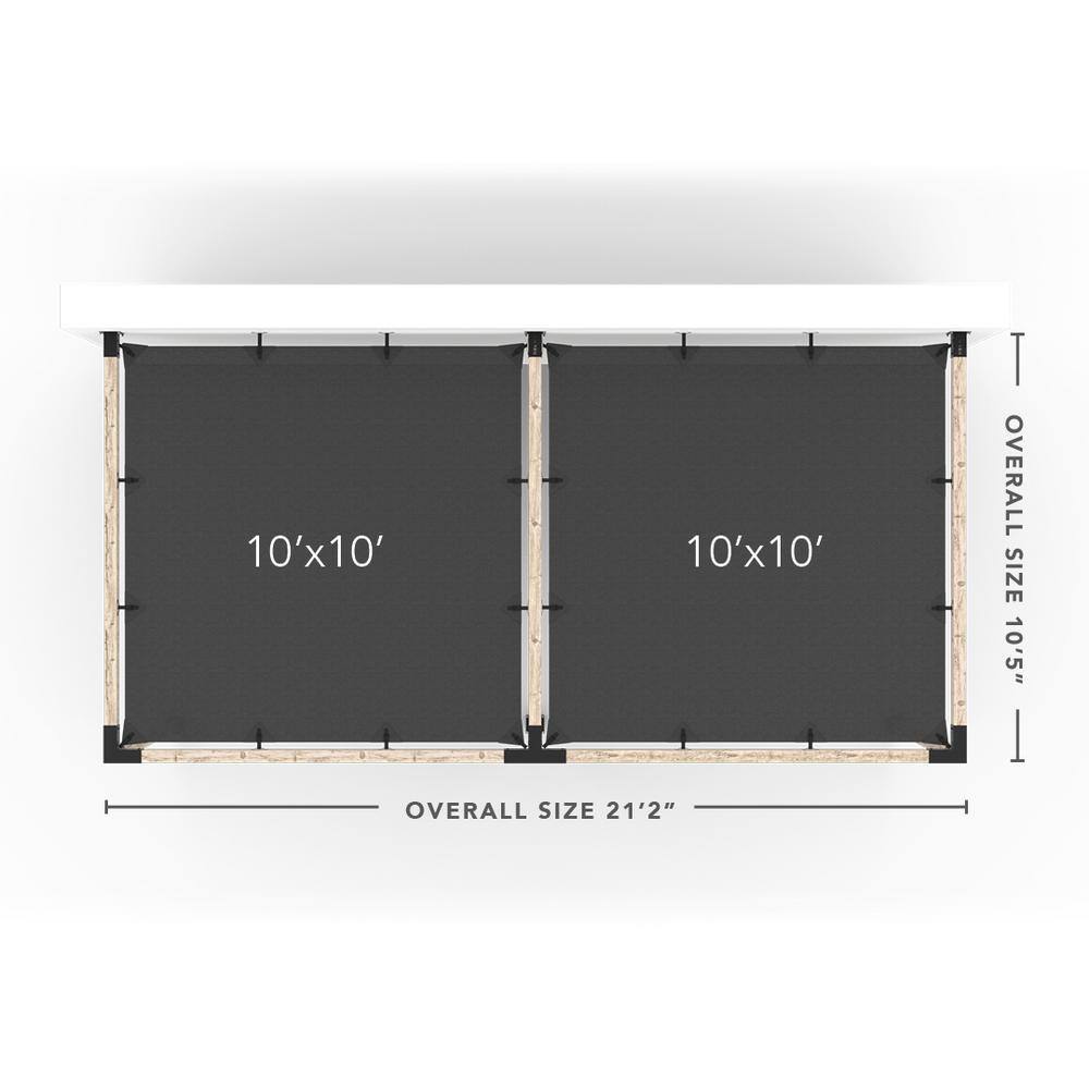 TOJA GRID 10 ft. L x 20 ft. W Double Wall Mount Pergola Kit with 2 White Shade Sails, 6x6 Wood