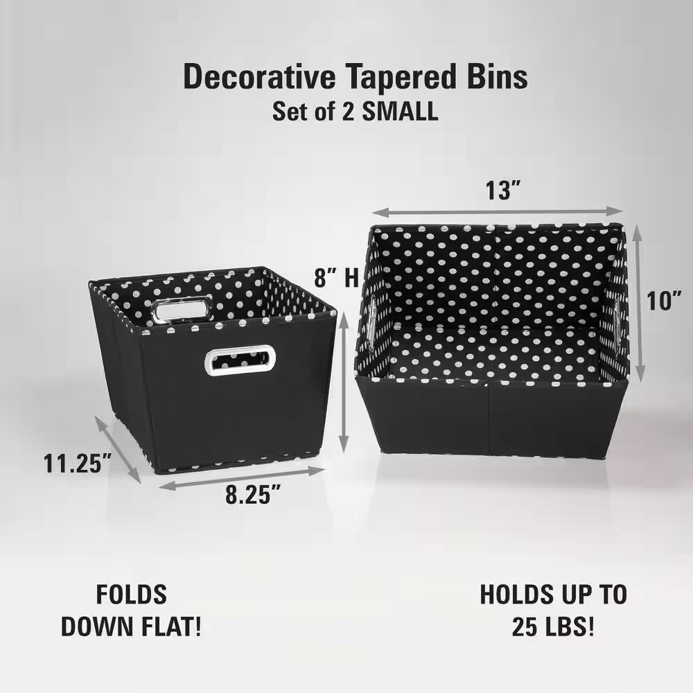 HOUSEHOLD ESSENTIALS 8 in. H x 10 in. W x 13 in. D Black Canvas Cube Storage Bin 2-Pack