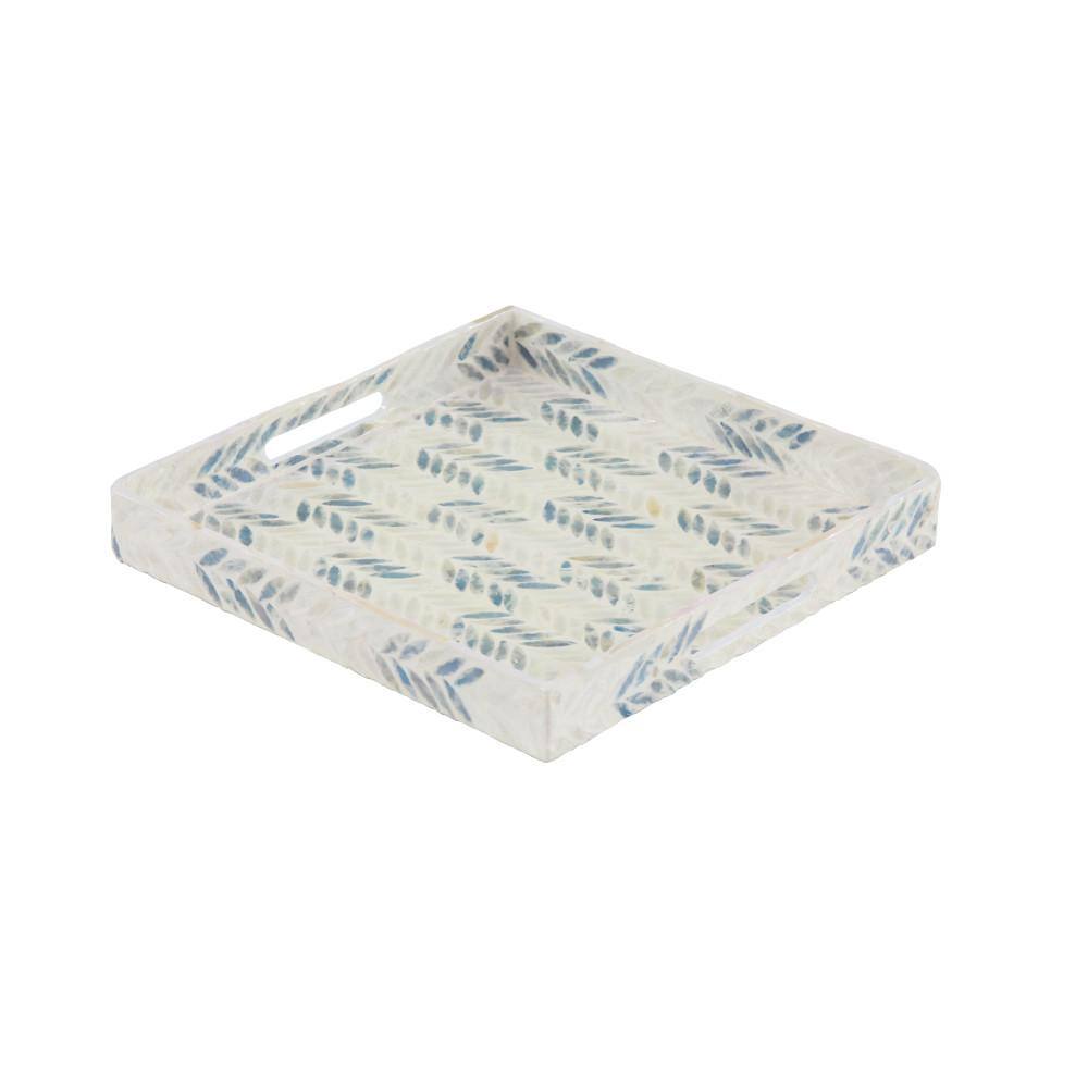 None White Mother of Pearl Decorative Tray with Checkerboard Pattern (Set of 3)