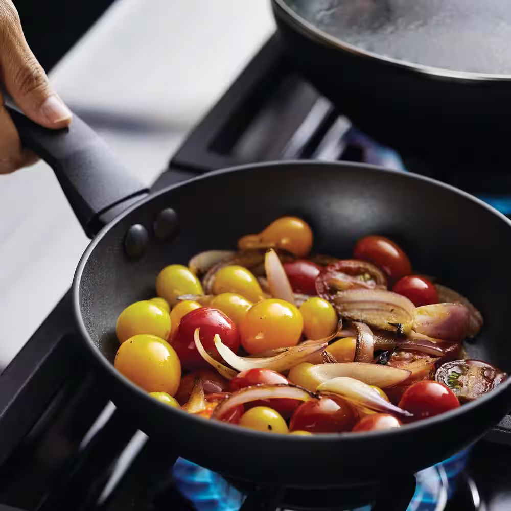 Farberware 12-Piece Power Base Aluminum Nonstick Cookware Pots and Pan Set in Matte Black