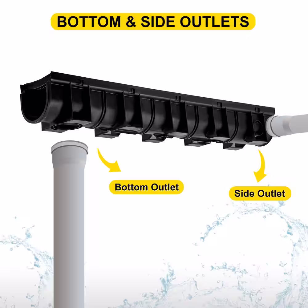 VEVOR Trench Drain System 39 in. L x 5.8 in. W x 5.2 in. D Channel Drain with Plastic Grate and End Cap Drainage Trench 3 Pack