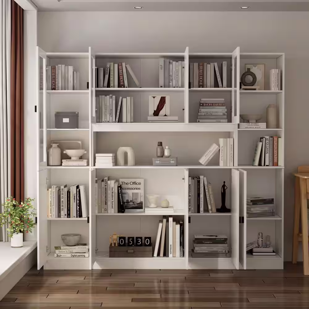 None 3-in-1 White Wood Buffet and Hutch Combination Cabinet with Glass Doors Shelves (78.7 in. W x 12.2 in. D x 70.9 in. H)