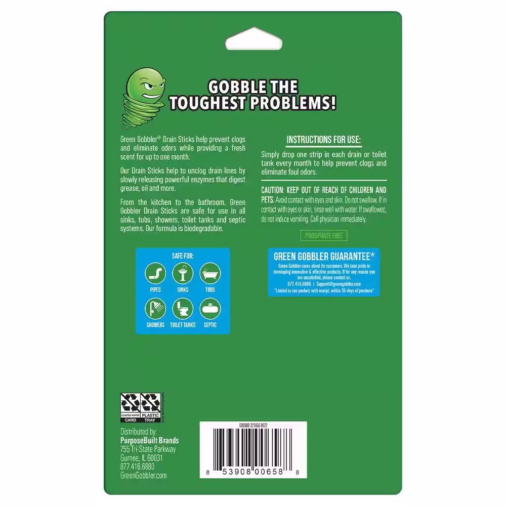 Green Gobbler Bio-Flow Drain Cleaning and Deodorizing Strip (2 pack 12 per pack)