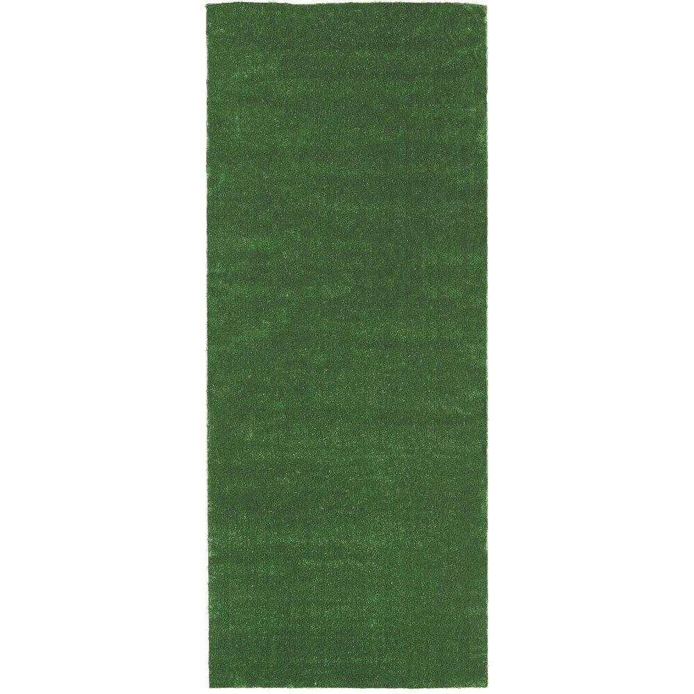Sweet Home Stores Meadowland Collection Waterproof Solid Indoor/Outdoor 7 ft. x 13 ft. Green Artificial Grass Runner Rug