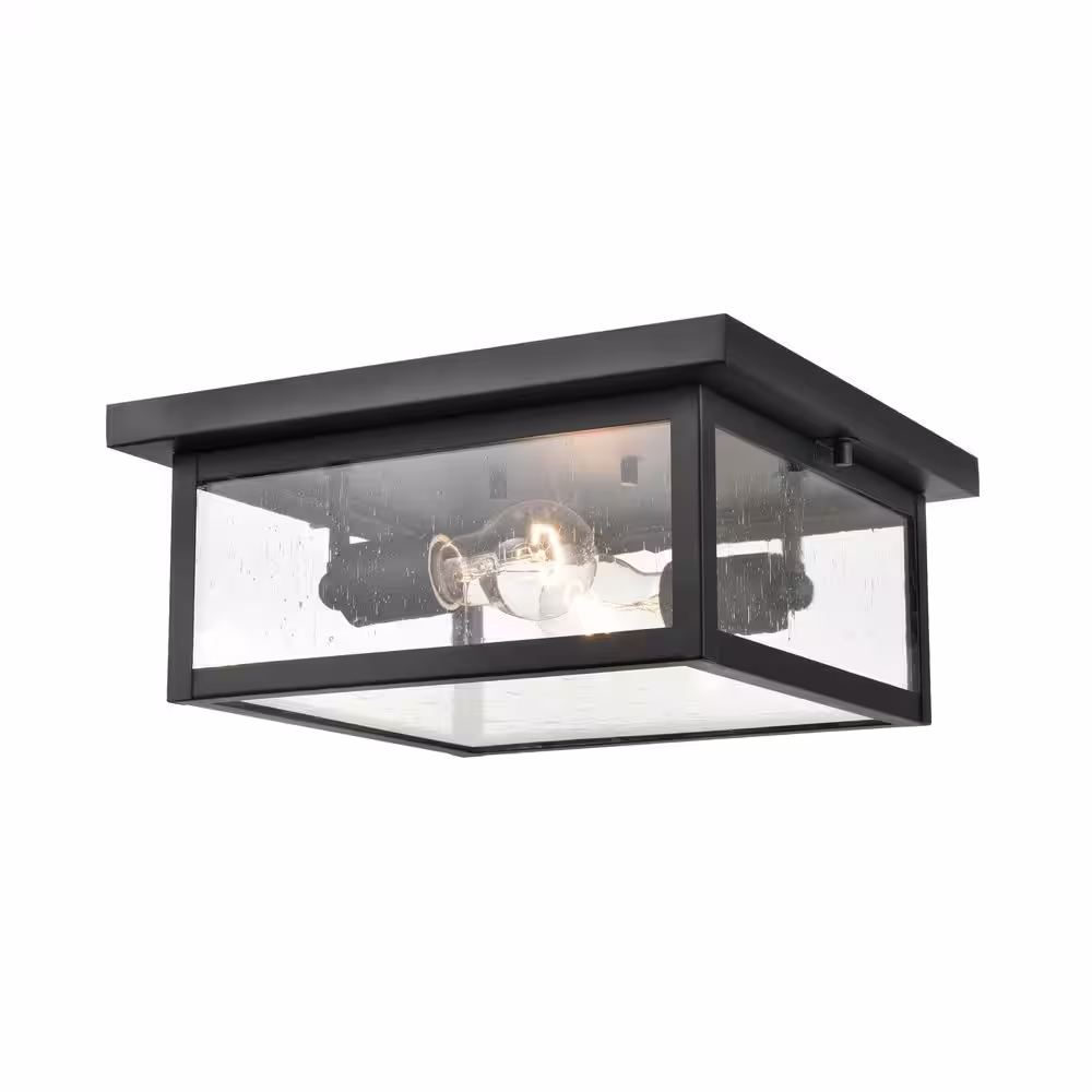 Millennium Lighting Evanton 2-Light 12 in. Powder Coat Black Hardwired Outdoor Flush Mount Light (1-Pack)