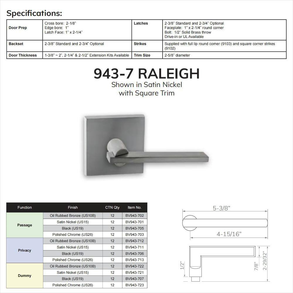None Bravura Raleigh 943G-1 Dummy Lever Oil Rubbed Bronze w/ Rectangle Trim