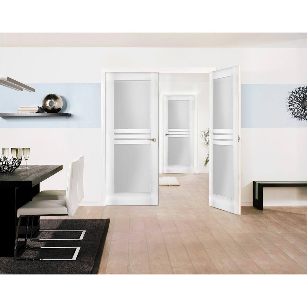 VDOMDOORS 7222 48 in. x 96 in. Universal Handling Full Lite Frosted Glass Solid White Finished Pine MDF Double Prehung French Door
