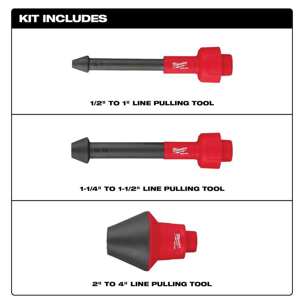 Milwaukee AIR-TIP 1-1/4 in. - 2-1/2 in. Conduit Line Puller Attachment and 2-IN-1 Utility Brush For Wet/Dry Shop Vacuums (4-Piece)