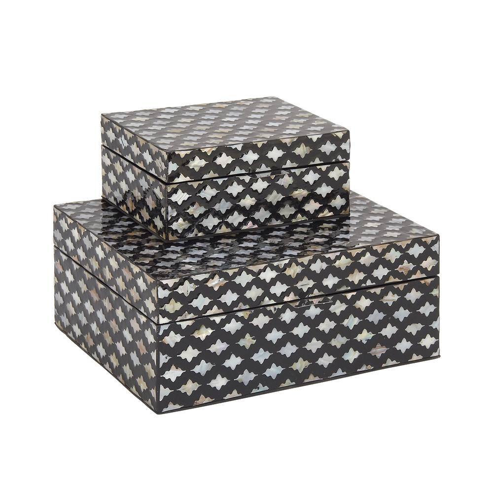 Litton Lane Rectangle Mother of Pearl Box with Hinged Lid (Set of 2)