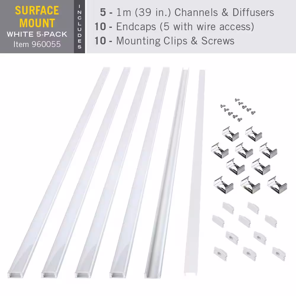 Armacost Lighting Surface Mount White Tape Light Channel LED Mounting Hardware (5-Pack)