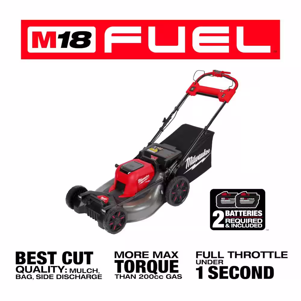 Milwaukee M18 FUEL Brushless Cordless 21 in. Dual Battery Self-Propelled Mower w/8 in. Pruning Saw, (2) 12.0Ah Battery, Charger