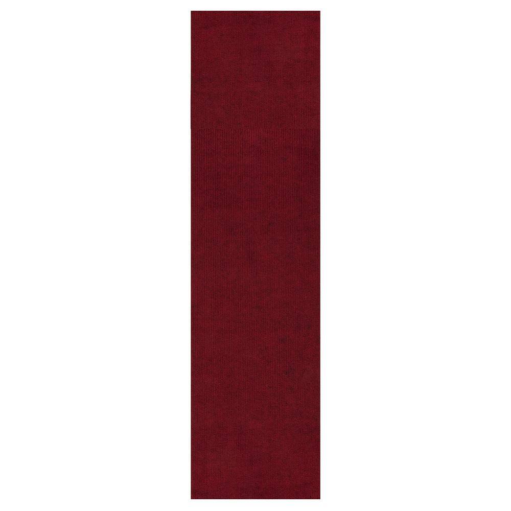 Sweet Home Stores Ribbed Waterproof Non-Slip Rubber Back Solid Runner Rug 2 ft. W x 1 2 ft. L Red Polyester Garage Flooring
