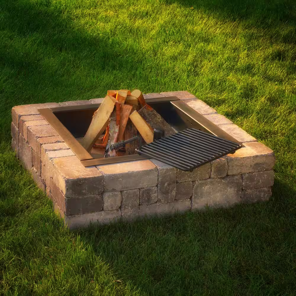 Necessories Victorian 48 in. x 12 in. Square Concrete Wood Burning Santa Fe Fire Pit Kit with Cooking Grate
