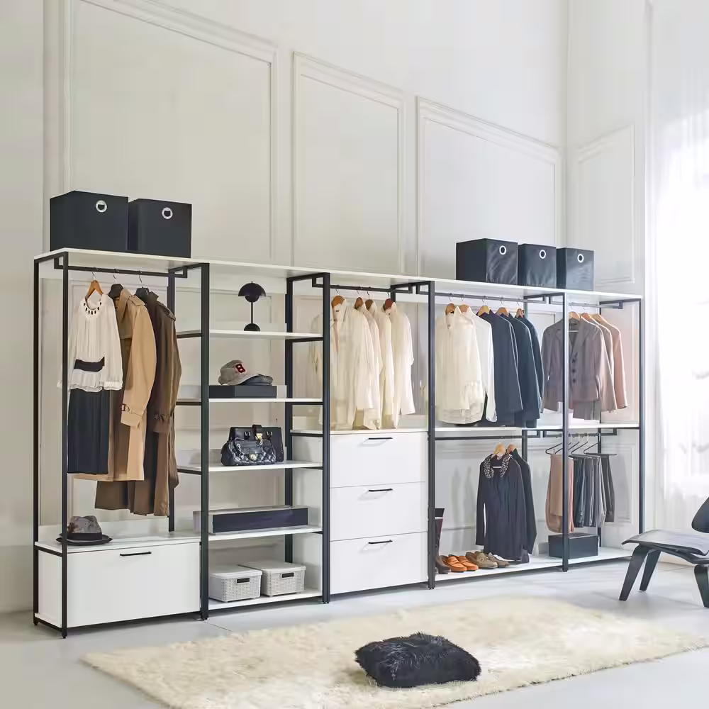 None Fiona 32 in. W White Freestanding Wood Closet System Tower with 1 Drawer