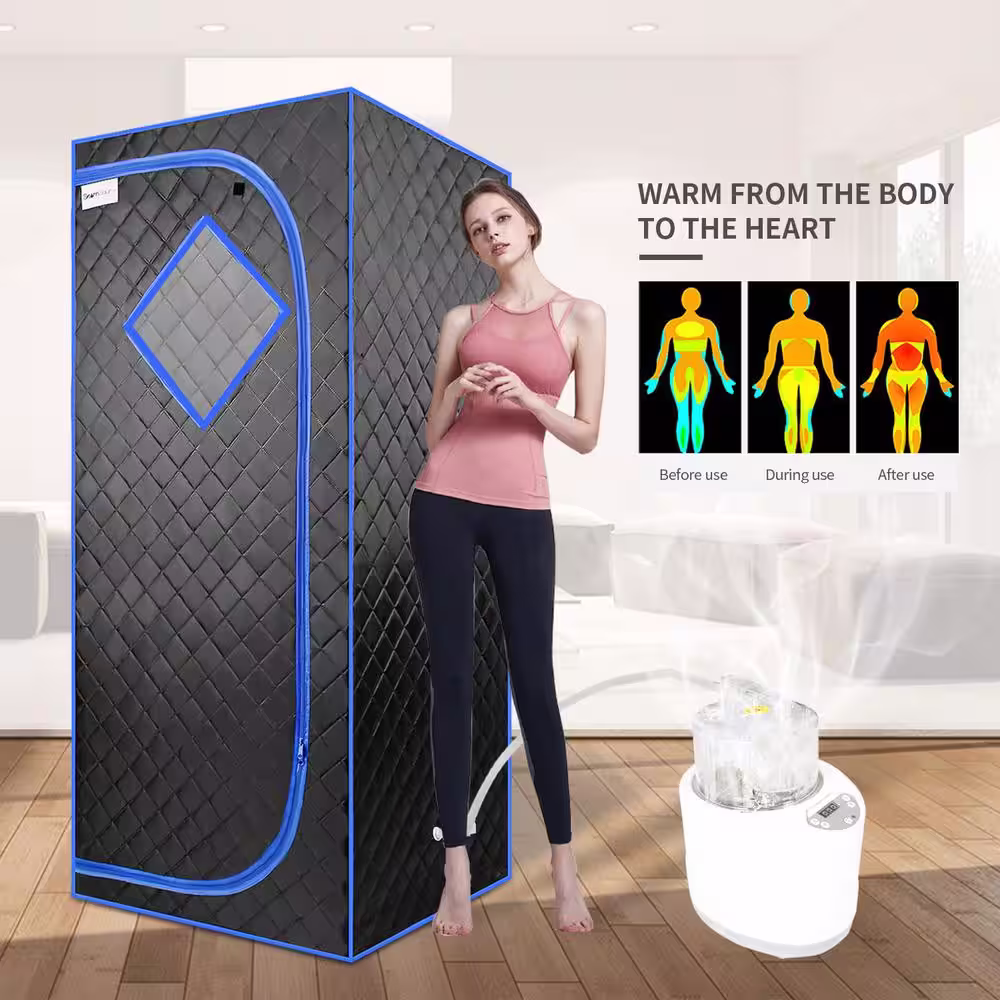 None Portable 1-Person Black Electric Heater Sauna For Home with Chair and Remote