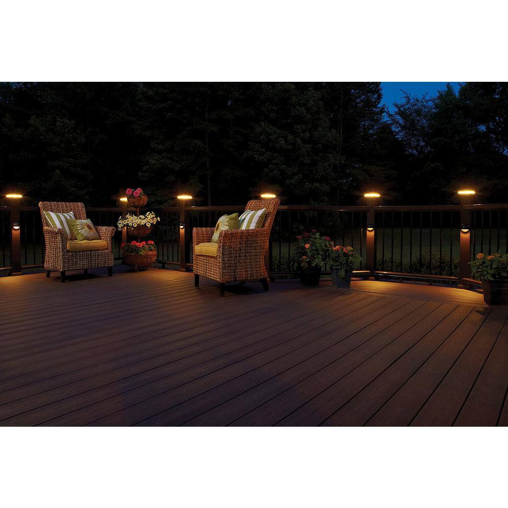 Fiberon 4 in. x 4 in. Serene Black Integrated LED Fits Post Sleeve Hardwired Pyramid Top Halo Deck Post Cap Light