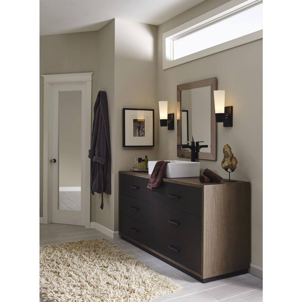 Progress Lighting Zura Collection 1-Light Matte Black Etched Opal Glass Modern Bath Vanity Light