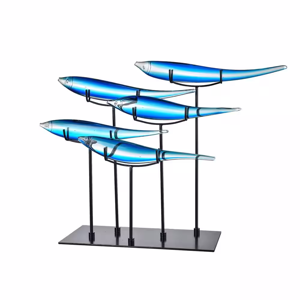 Dale Tiffany 19 in. 5 Blue Fish Handcrafted Irregular Art Glass Figurine