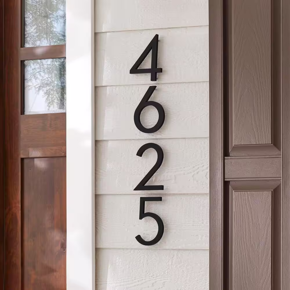 Everbilt 6 in. Matte Black Aluminum Floating or Flat Modern House Number 5