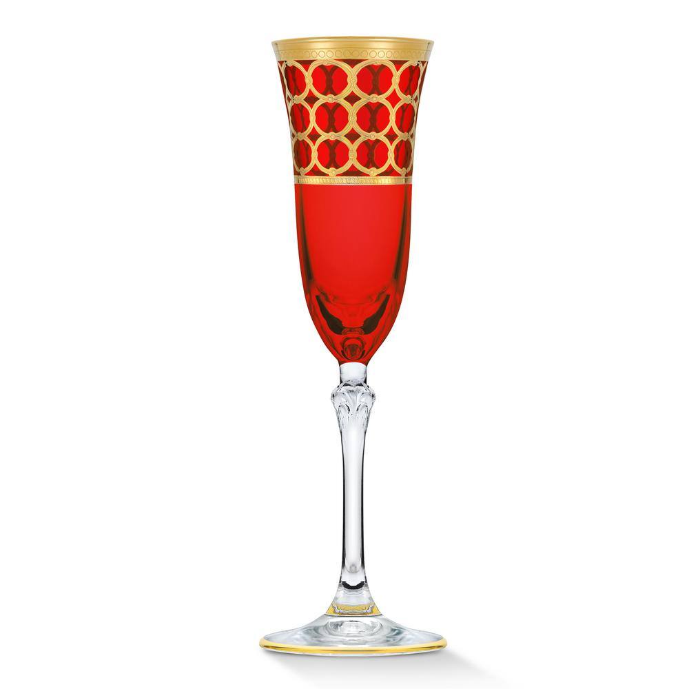 Lorren Home Trends 5 oz. Red Color with Gold Champagne Flute Stem Set (Set of 4)