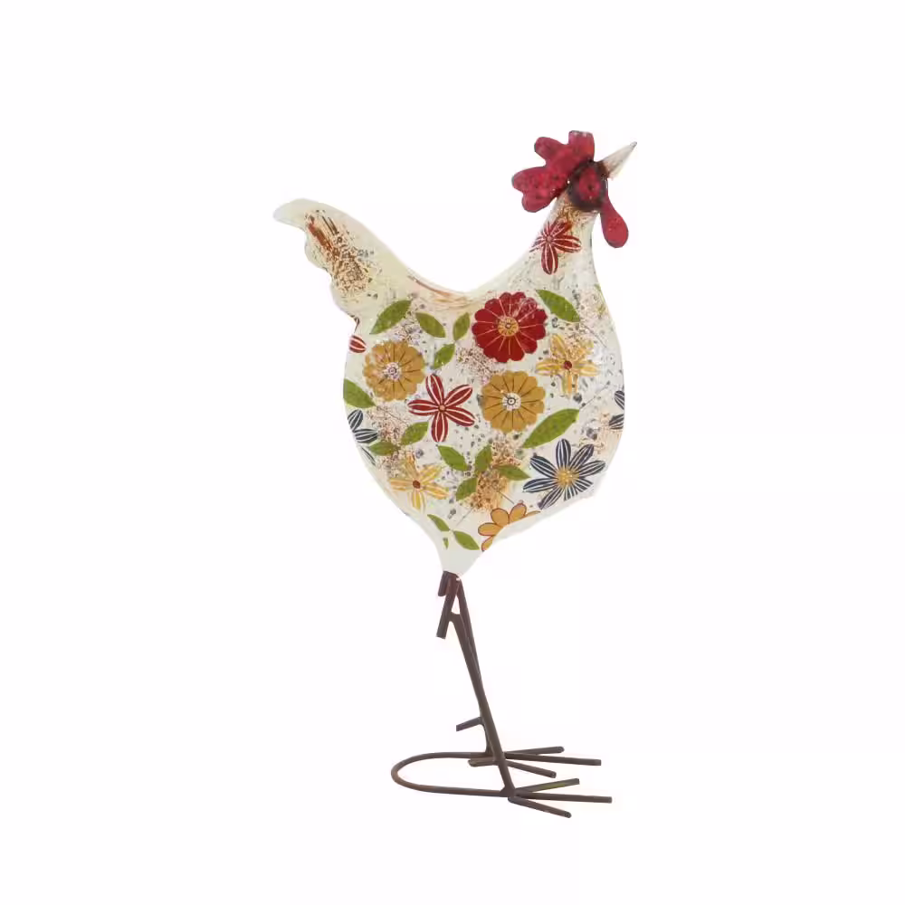 Litton Lane 17 in. Metal Indoor Outdoor Distressed Standing Rooster Garden Sculpture with U Shaped Feet