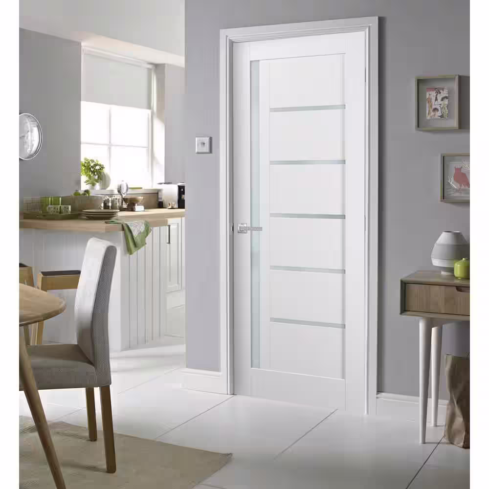 Sartodoors 4088 28 in. x 80 in. Left/Right Frosted Solid MDF White Finished Pine Wood Single Prehung Interior Door with Hardware