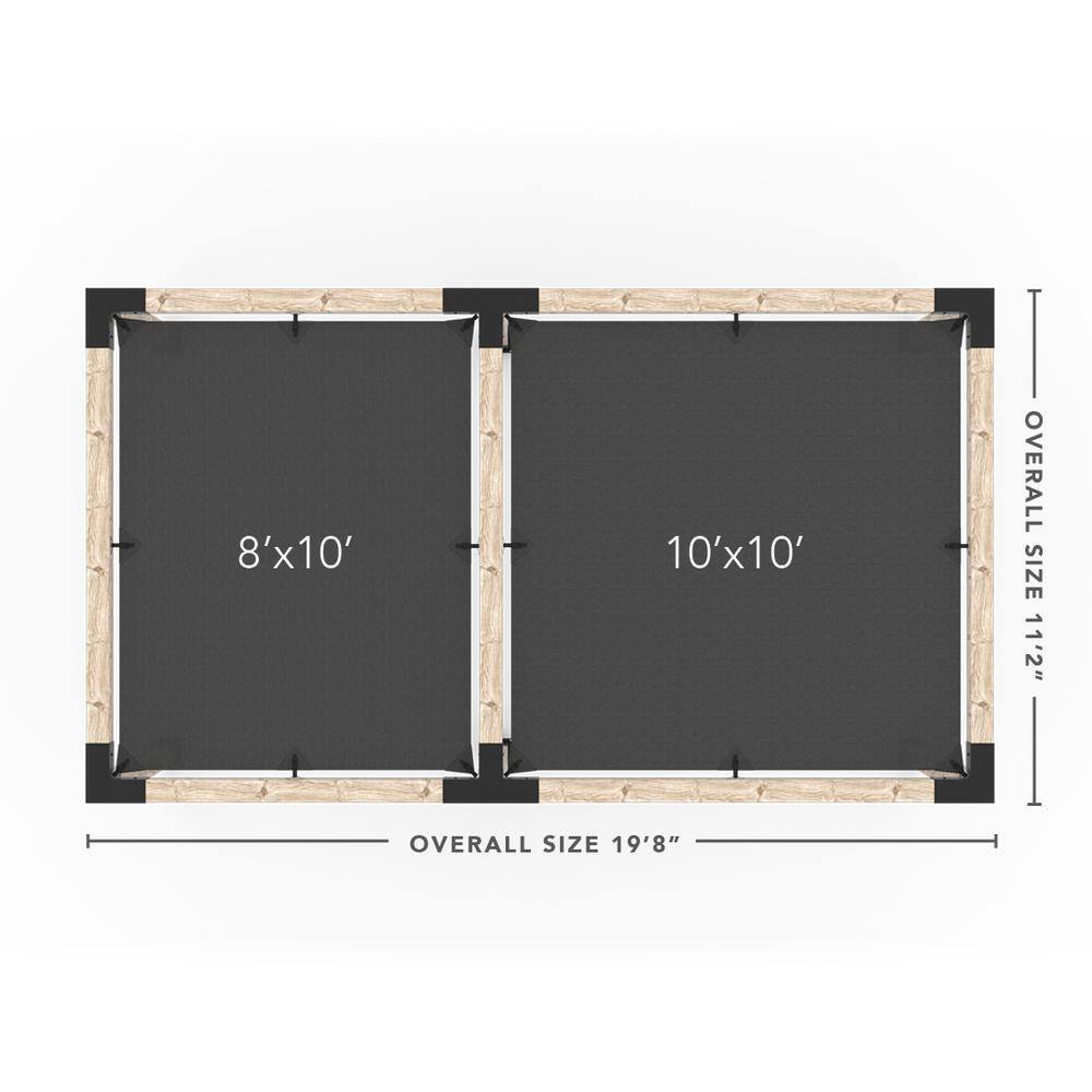 TOJA GRID 10 ft. L x 18 ft. W Double Wall Mount Pergola Kit with 2 Denim Shade Sails, 6x6 Wood