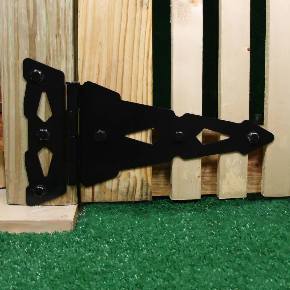 Everbilt 8 in. Black Heavy-Duty Decorative Tee Hinge (2-Pack)
