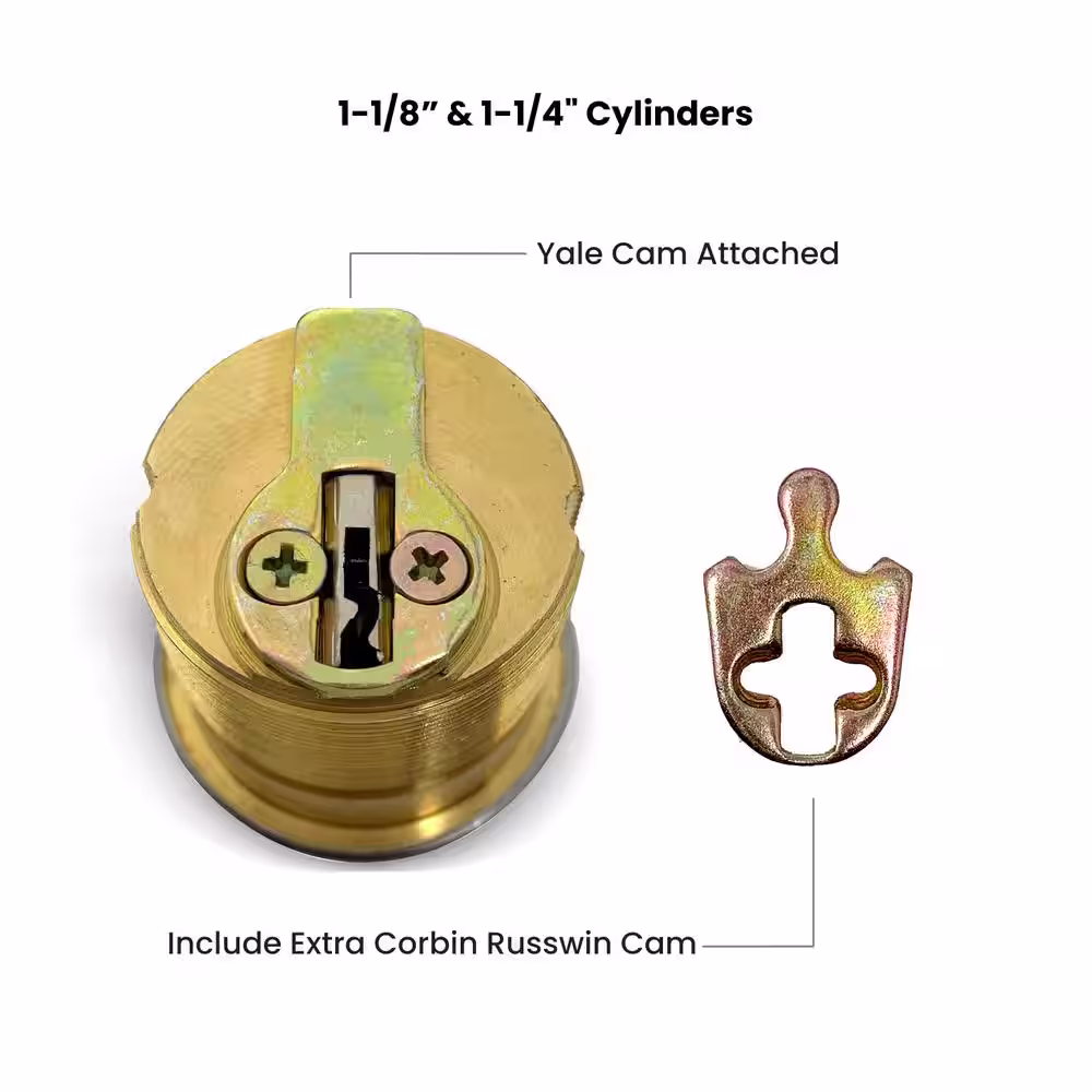 Premier Lock 1-1/8 in. Solid Brass Mortise Cylinder with Brass Finish, KW1 (Pack of 2, Keyed Alike)