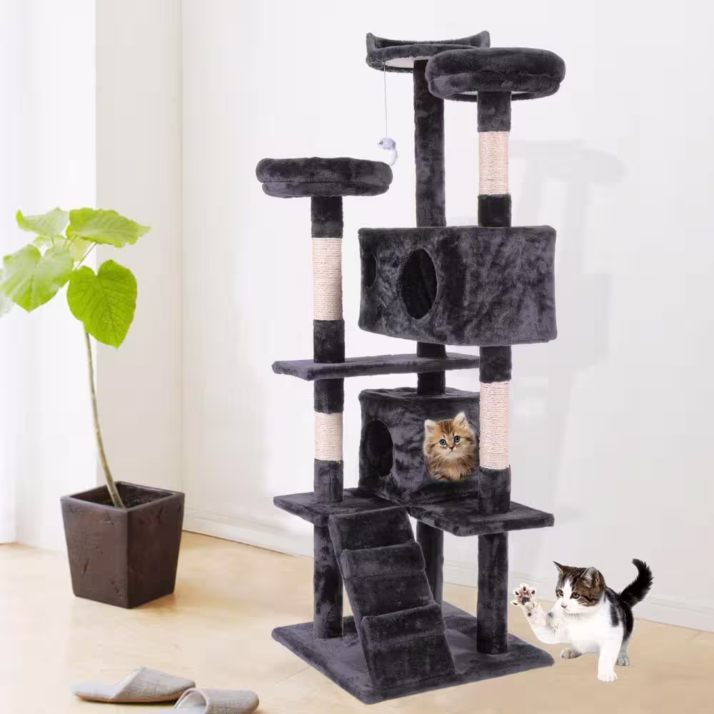 COZIWOW 60 in. Cat Tree Tower with Hanging Toy